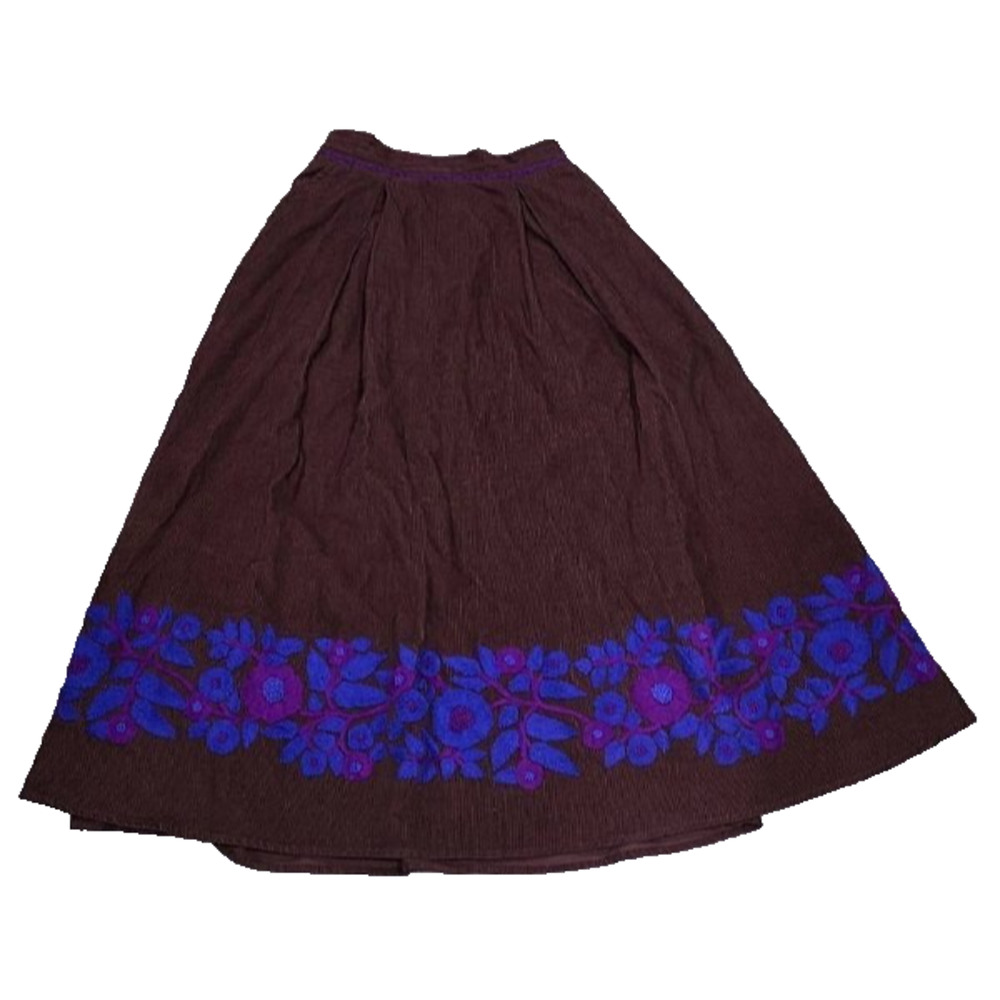 Thierry Colson Velvet Skirt flower cotton lagenlook Brown XS A005898